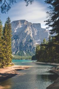 Mountain with river and shore